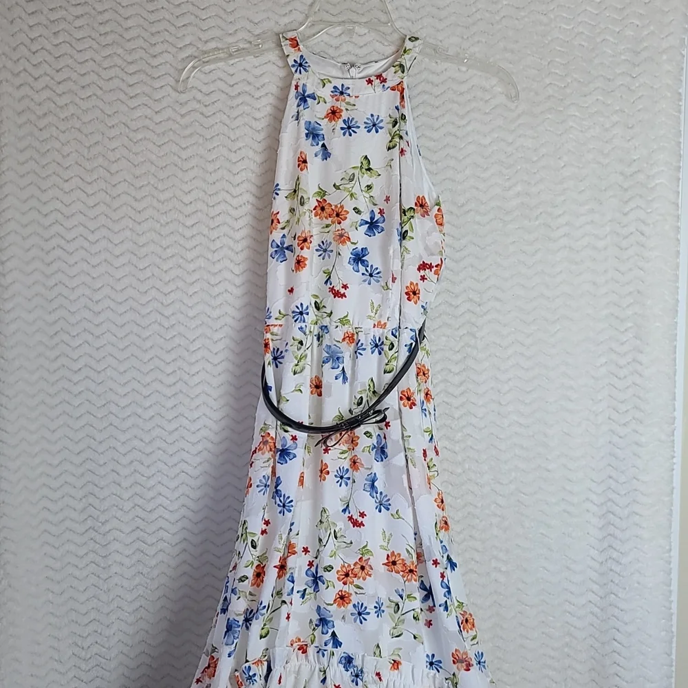 NWT ELLE sleeveless shear overlay floral dress with spring colored flowe… - Picture 1 of 9